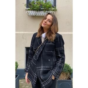 Anine Bing Kaia Blazer Black Plaid Size L